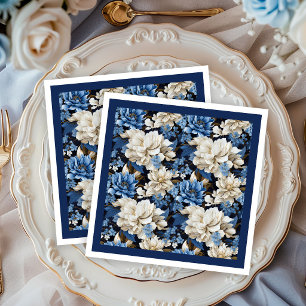 Trendy Navy Blue Floral Stylish Party Napkins