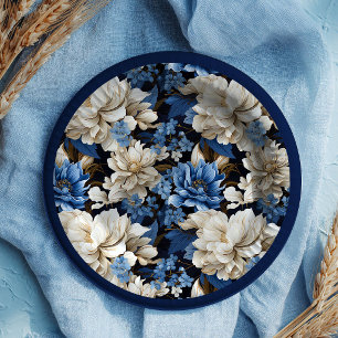 Trendy Navy Blue Floral Stylish Party Paper Plates