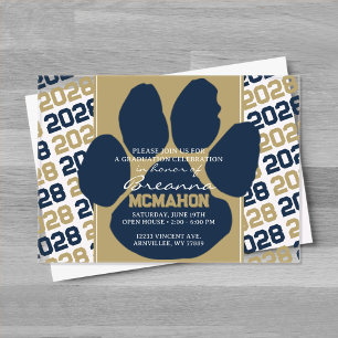 Trendy Navy Blue & Gold Graduation Pawprint Clear Acrylic Invitations