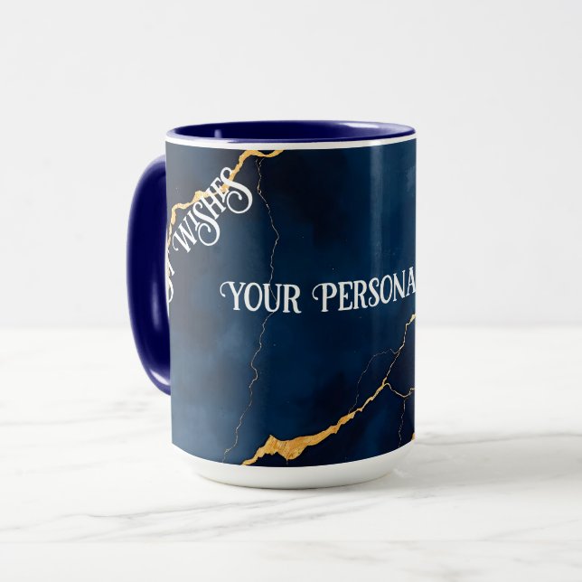 Trendy Navy Blue Gold Marble Collection Mug (Front Left)