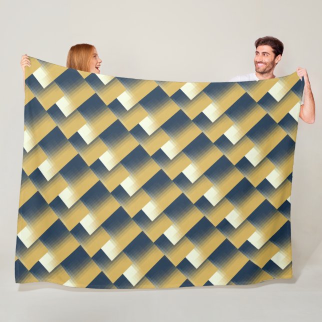 Trendy Navy Blue Mustard Yellow Stylish Pattern Fleece Blanket (In Situ)