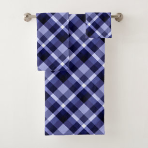 Trendy Navy Blue Plaid Pattern Bath Towel Set