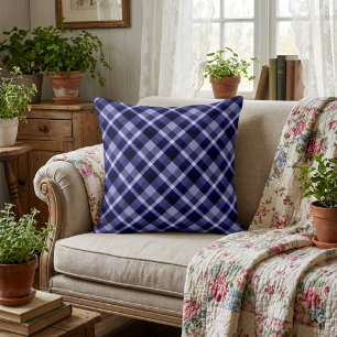 Trendy Navy Blue Plaid Pattern Big Throw Pillow
