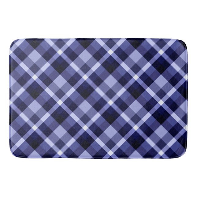 Trendy Navy Blue Plaid Pattern Large Bath Mat (Front)