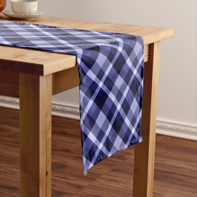 Trendy Navy Blue Plaid Pattern Medium Table Runner (In Situ)