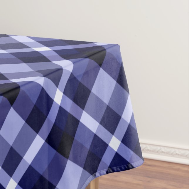 Trendy Navy Blue Plaid Pattern Medium Tablecloth (In Situ)