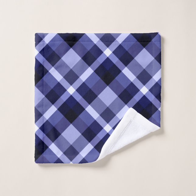 Trendy Navy Blue Plaid Pattern Washcloth Wash Cloth (Wash Cloth)
