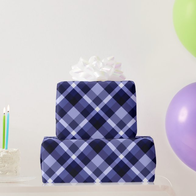 Trendy Navy Blue Plaid Pattern Wrapping Paper (Party Gifts)
