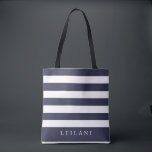 Trendy Navy Blue Stripe Pattern Tote Bag<br><div class="desc">Trendy navy blue and white stripe pattern,  tote bag. Personalise with name and bridal party title.</div>