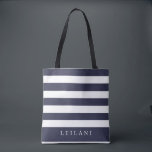 Trendy Navy Blue Stripe Pattern Tote Bag<br><div class="desc">Trendy navy blue and white stripe pattern,  tote bag. Personalise with name and bridal party title.</div>