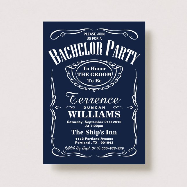 Trendy Navy Typography Bachelor Party Invitation (Creator Uploaded)
