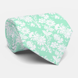 Trendy Neo Mint Floral Pattern Groomsmen Wedding Tie