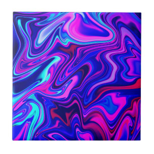 Trendy neon blue pink turquoise Abstract Ceramic Tile