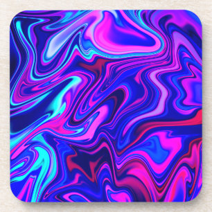 Trendy neon blue pink turquoise Abstract Coaster