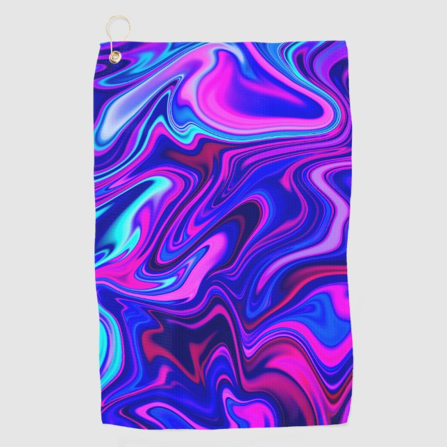 Trendy neon blue pink turquoise Abstract  Golf Towel (Front)