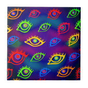 Trendy Neon Colourful Eyes Pattern Ceramic Tile