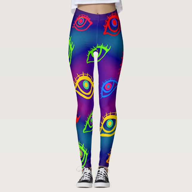 Trendy Neon Colourful Eyes Pattern Leggings (Front)