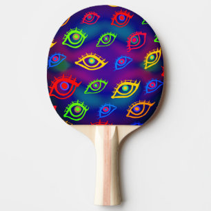 Trendy Neon Colourful Eyes Pattern Ping Pong Paddle