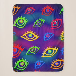 Trendy Neon Colourful Eyes Pattern Sherpa Blanket