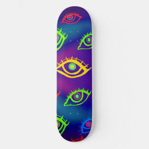 Trendy Neon Colourful Eyes Pattern Skateboard