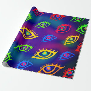 Trendy Neon Colourful Eyes Pattern Wrapping Paper
