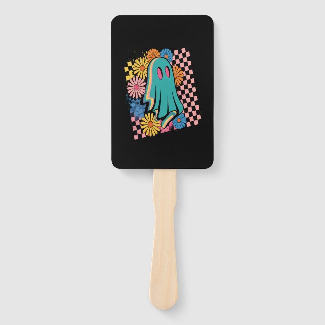 Trendy Neon Floral Ghost Halloween Hand Fan (Front)
