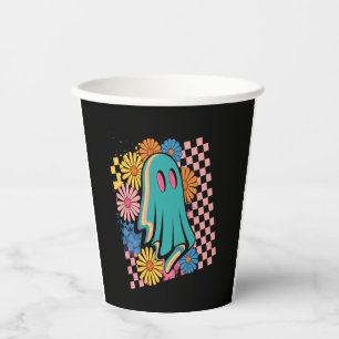 Trendy Neon Floral Ghost Halloween Paper Cups