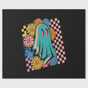 Trendy Neon Floral Ghost Halloween Wrapping Paper