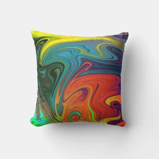 Trendy neon orange red blue yellow green Abstract  Cushion (Front)