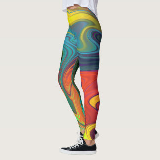 Trendy neon orange red blue yellow green Abstract  Leggings