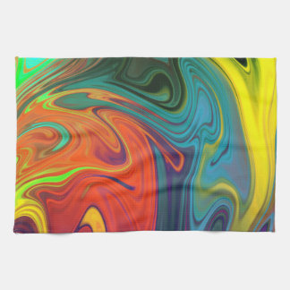 Trendy neon orange red blue yellow green Abstract  Tea Towel