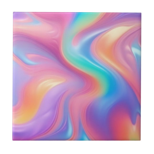 Trendy neon Pink Blue green abstract waves  Ceramic Tile (Front)