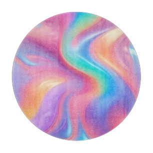 Trendy neon Pink Blue green abstract waves  Cutting Board