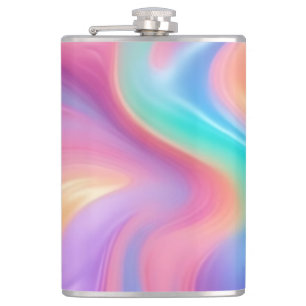 Trendy neon Pink Blue green abstract waves  Hip Flask