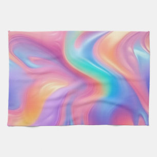Trendy neon Pink Blue green abstract waves  Tea Towel