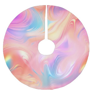 Trendy neon Pink Blue yellow abstract waves Brushed Polyester Tree Skirt