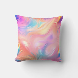 Trendy neon Pink Blue yellow abstract waves Cushion