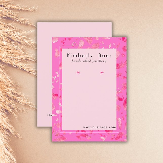 Trendy Neon Pink Terrazzo Earring Display  Business Card (Creator Uploaded)