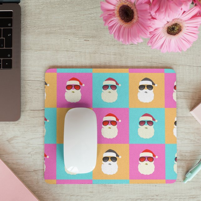 Trendy Neon Santa Sunglasses Pattern Retro Mouse Pad (Creator Uploaded)