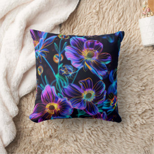 Trendy Neon Vibrant Glow Floral  Cushion