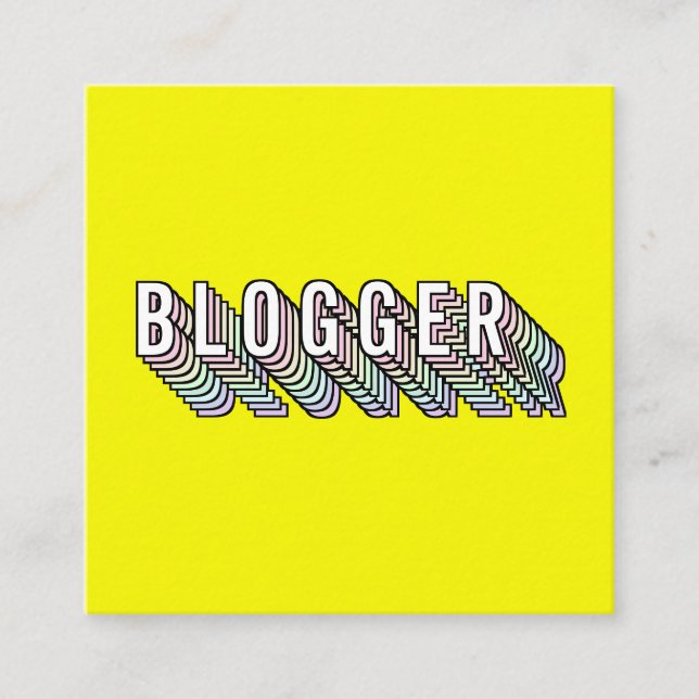 Trendy neon yellow 3d typography blogger minimal square business card (Front)