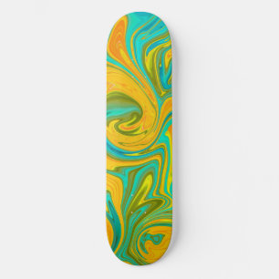 Trendy Neon Yellow Orange Green Abstract Swirl Skateboard