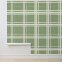 Trendy Neutral Sage Green Ivory White Grid Lines