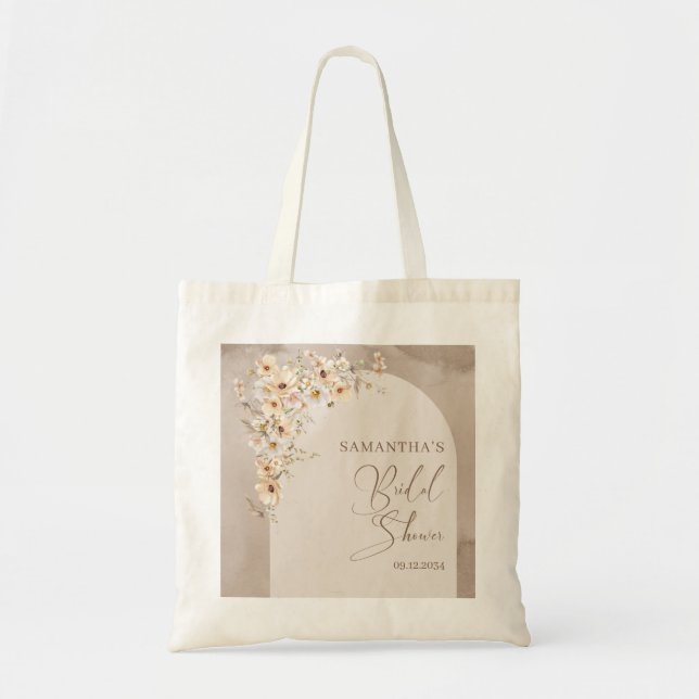Trendy neutral wildflowers boho arch Bridesmaid  Tote Bag (Front)