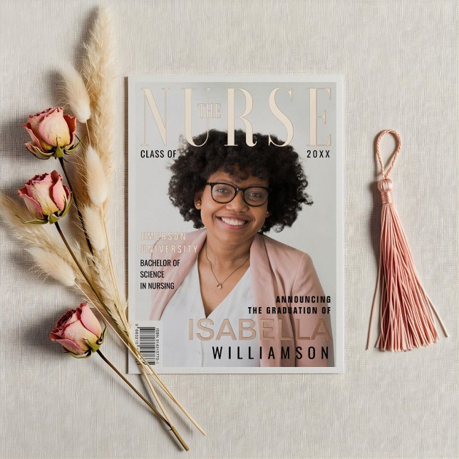 Trendy Nursing School Graduate Photo Magazine (Trendy Nursing School Graduate Photo Magazine Foil Invitation)