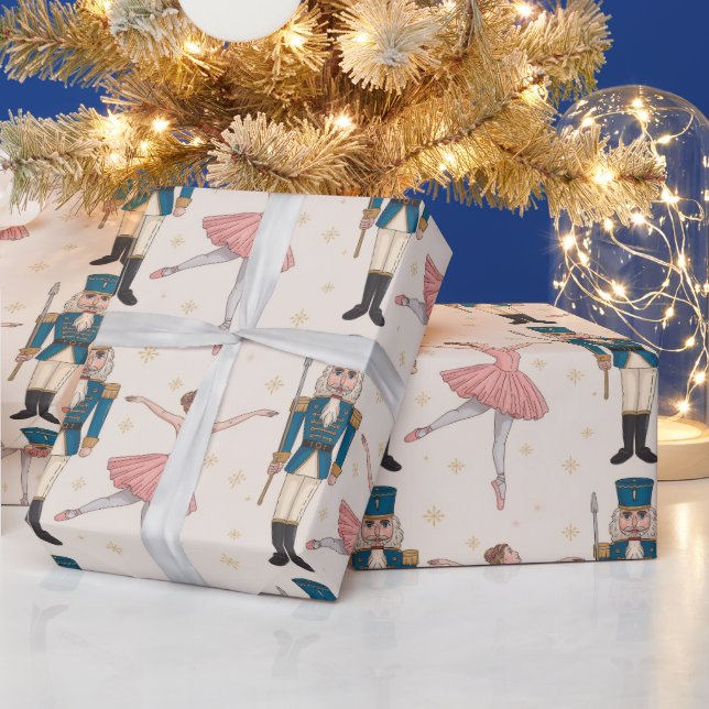 Trendy Nutcracker and Ballerina ballet dancer Pink Wrapping Paper (Holidays)
