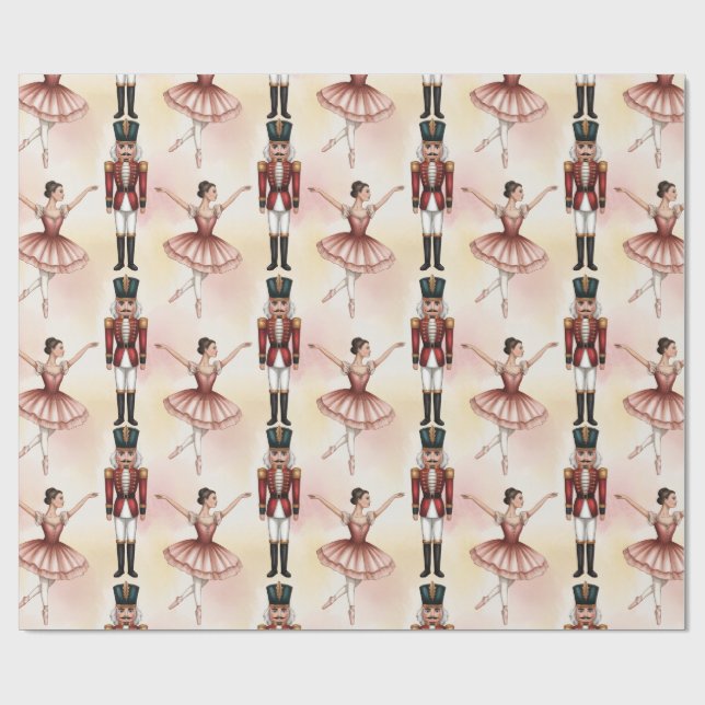 Trendy Nutcracker and Ballerina ballet dancer      Wrapping Paper (Flat)