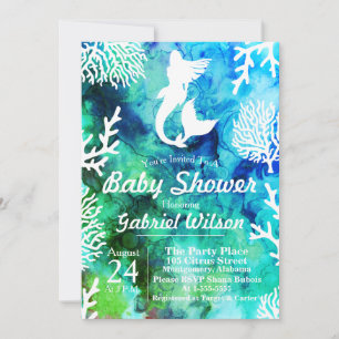 Trendy Ocean Hues White Mermaid & Corals Invitation