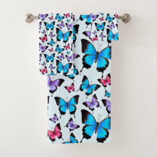 trendy of blue & colourful  Butterflies  Bath Towel Set