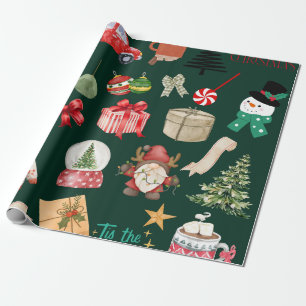 Trendy olive green background Merry Christmas Wrapping Paper